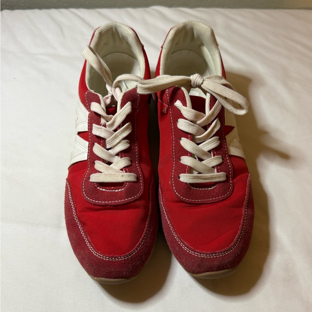Red and White Retro Lace-Up Sneakers
